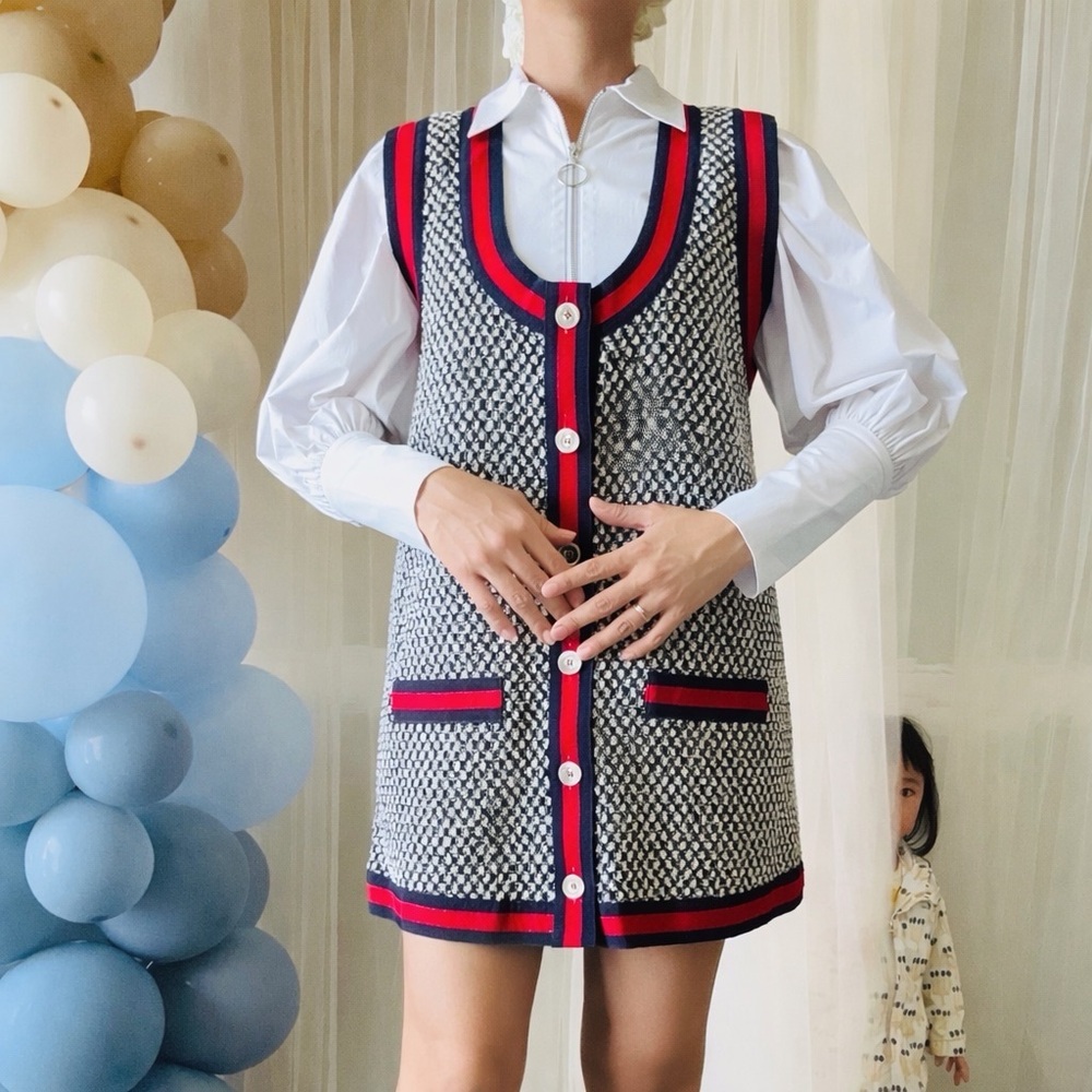 AUTH GUCCI CLASSIC BLACK WHITE TWEED MINI DRESS
